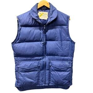 Ski Daddle Down Vest Mens Small Blue Full Zip Puffer Jacket Pack-In Vintage